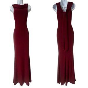 Club L London Burgundy Fit & Flare Sleeveless Stretch Jersey Maxi Dress Gown 6